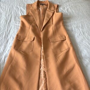 Chic Long Sleeveless Tan Vest